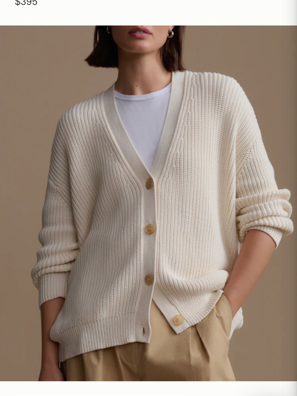 Jenni Kayne Cream Ribbed V-Neck Button Cardigan